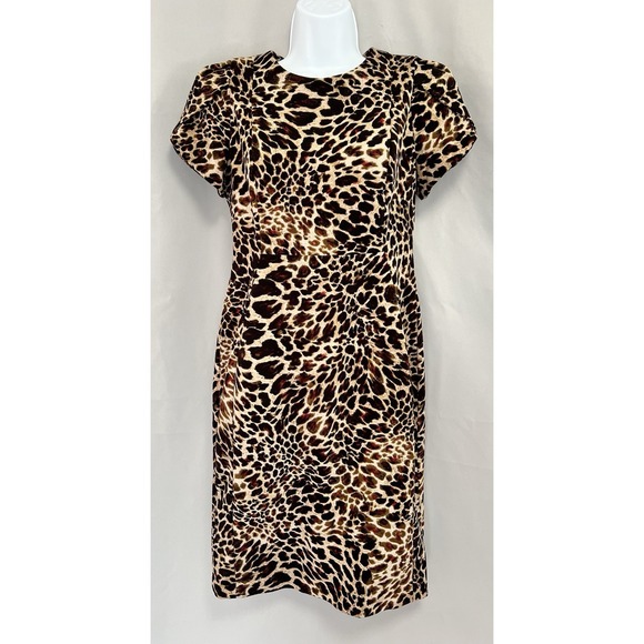 CALVIN KLEIN Women's Leopard Print‎ Dress Size 6 Short Sleeve - Picture 1 of 10